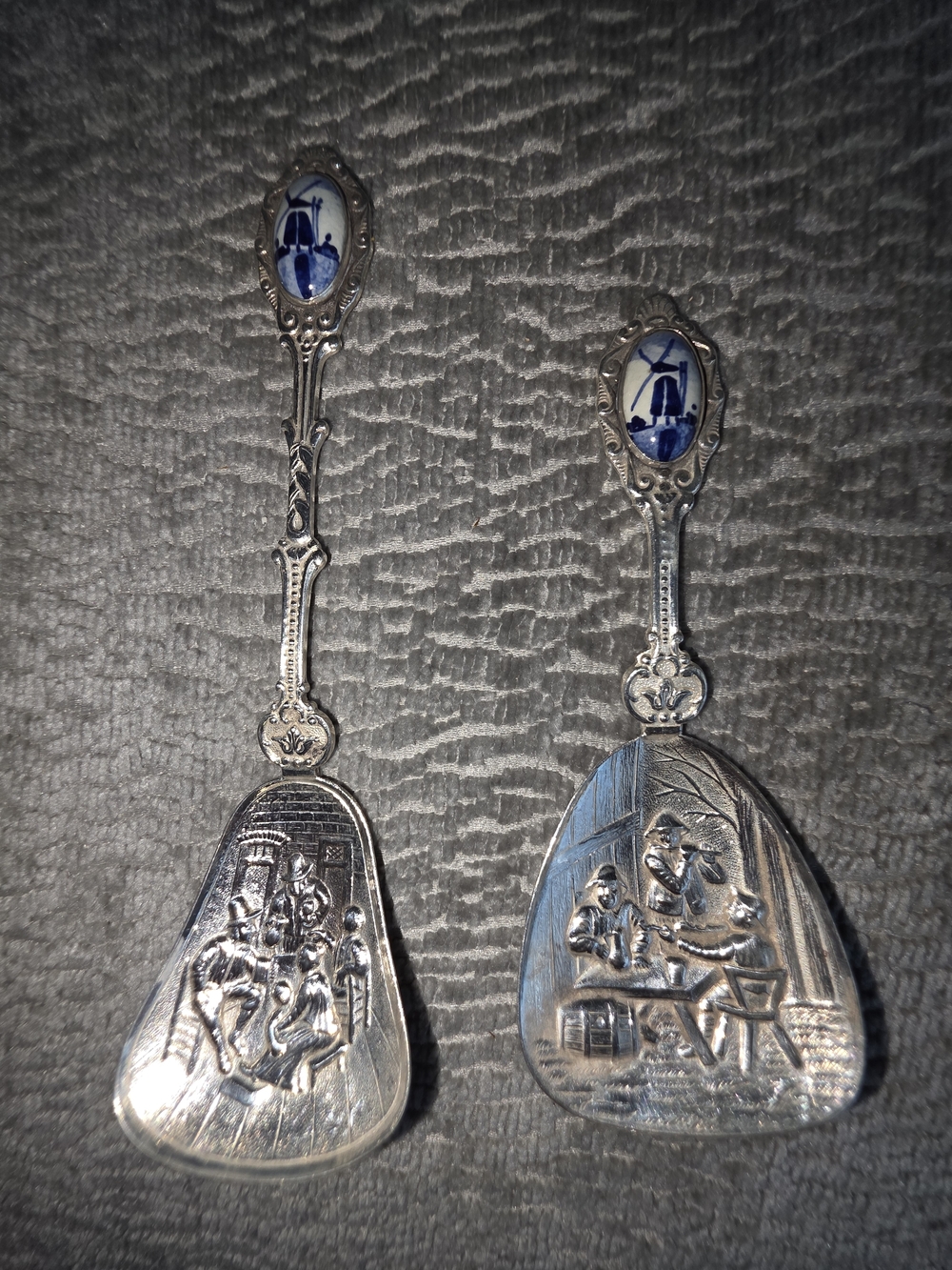 Decorative Blue & Silver Delft-Style Collector Spoons (Pair)